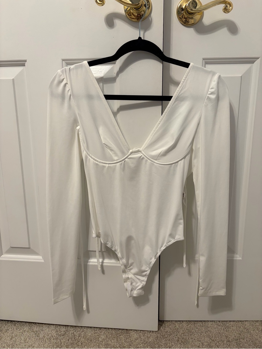 White Long-Sleeve V-Neck Bodysuit